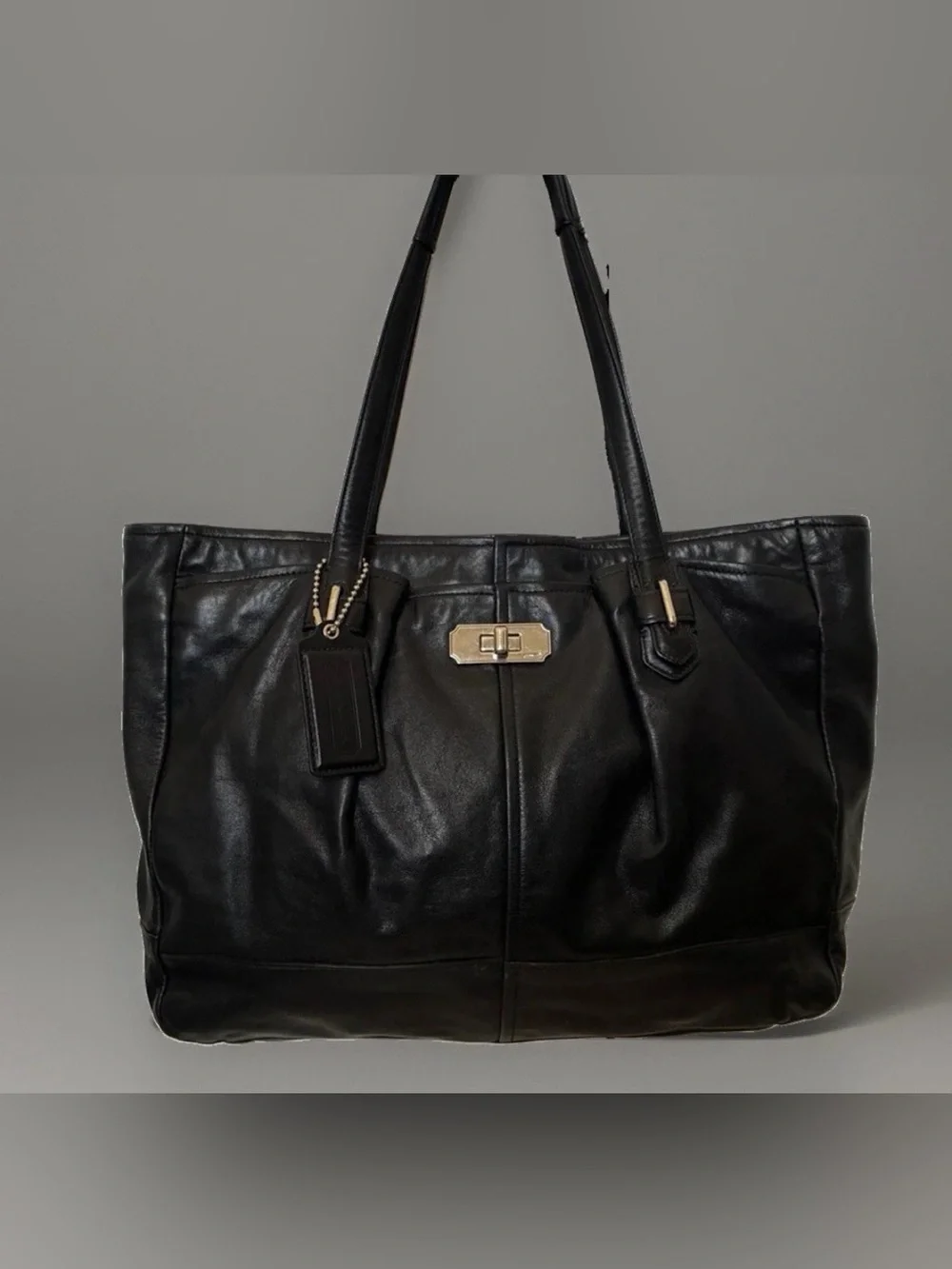Black COACH Chelsea 17815 Leather Tote Bag with silverHardware